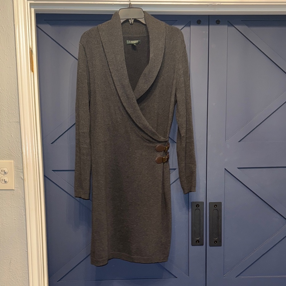 Ralph Lauren Dark Gray Wrap Sweater dress
